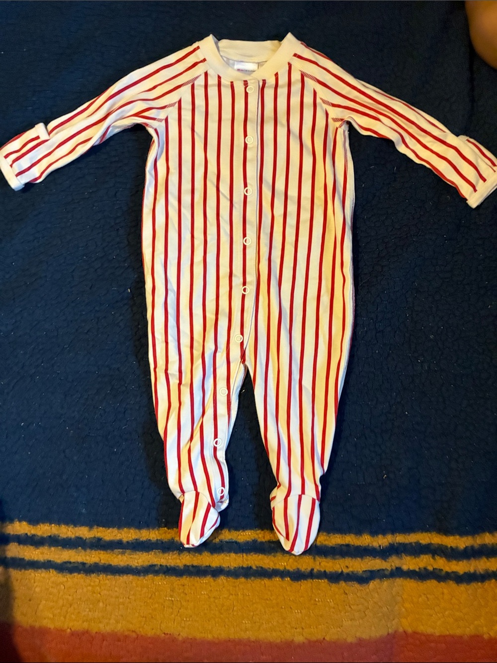Hanna Andersson Red and White Striped Footed One-Piece unisex